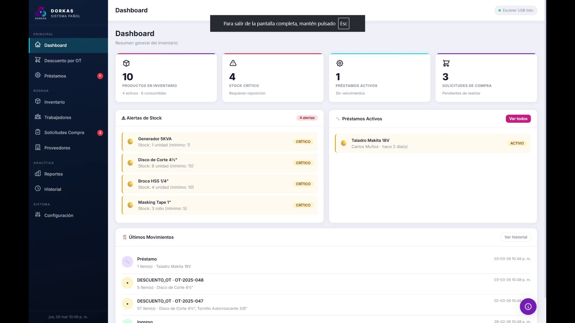 Demo Sistema de Pañol